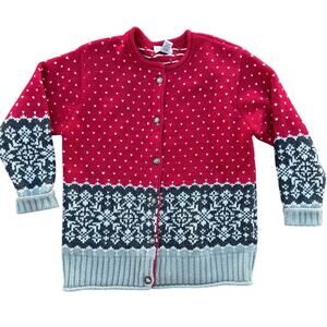 ❄️ Vintage Sonoma Wool Nordic Fair Isle Cardigan – Red Gray Women’s XL Christmas
